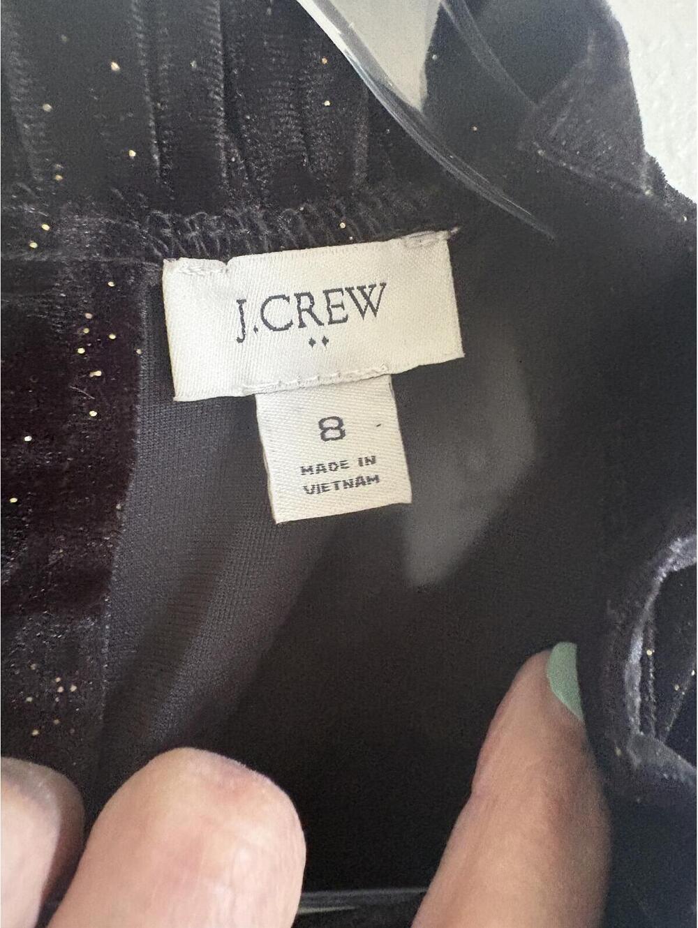 J.Crew | Black Gold Flecks Sleeveless Crushed Velvet Ruffle Neck Midi Dress Sz 8 - Picture 6 of 9